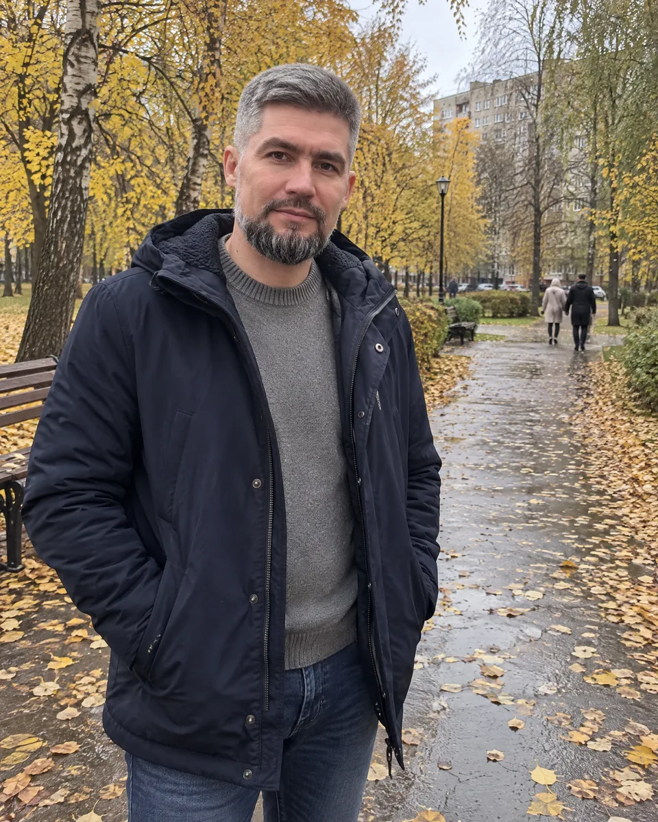 Игорь Заворин, психолог, на прогулке в осеннем парке
