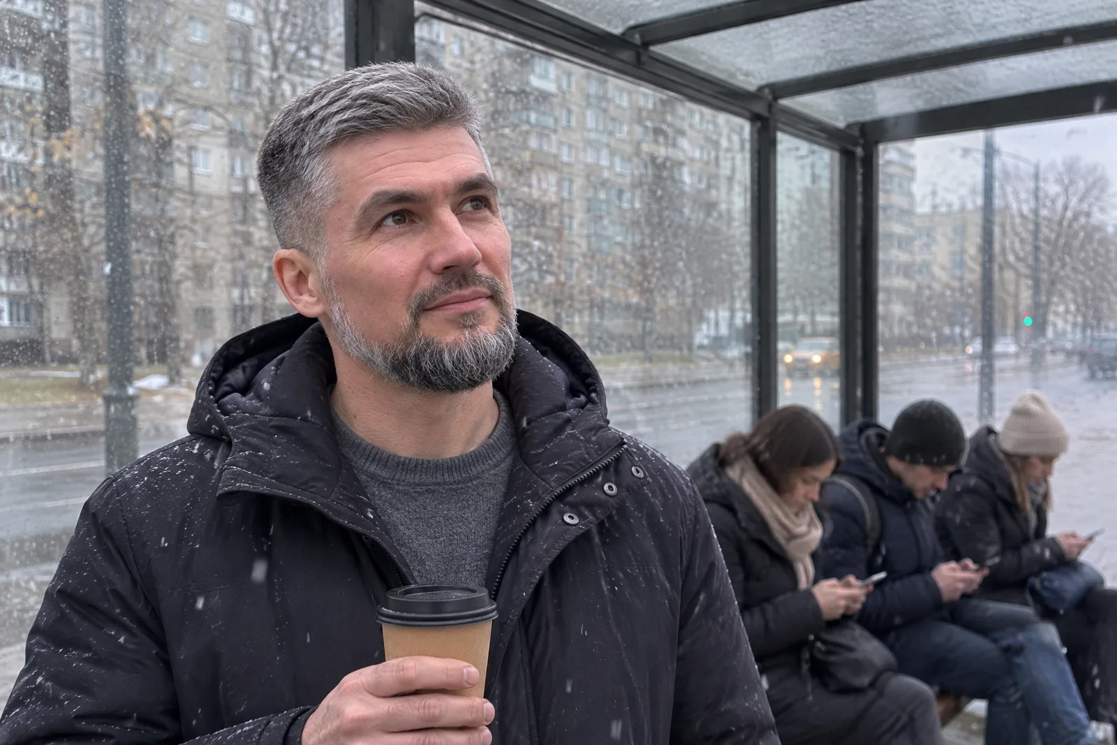 Игорь Заворин, психолог, на остановке под первым снегом: все вокруг в телефонах, а он смотрит, как падает снег